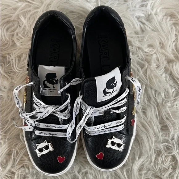 KARL LAGERFELD PARIS CATE PINS LACE UP LEATHER SNEAKER SIZE 7 - Picture 4 of 14